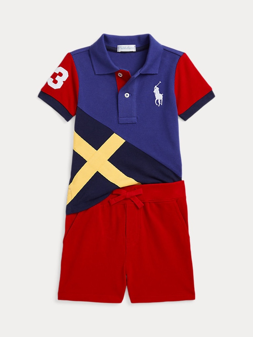Ralph Lauren Kids' Red, Blue & Yellow Colorblock Polo Two Piece Set